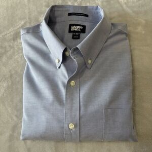 Lands End Mens Supima No Iron Oxford Button Down‎ Shirt 17 36T Blue